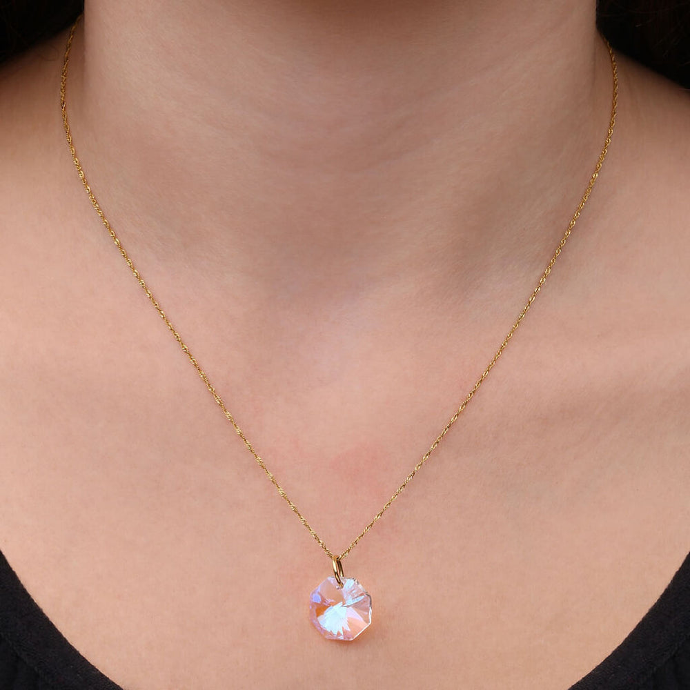 Pingente em Ouro Amarelo 18k com Cristal Swarowski e Corrente Singapura