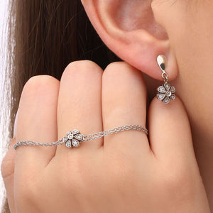 Par De Brincos E Pulseira em Ouro Branco 18k Com Diamantes