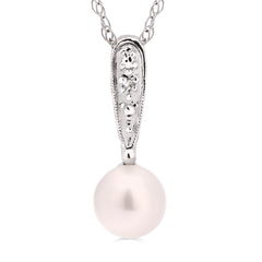 Pingente Pérola Baby e Diamante em Ouro Branco 18k