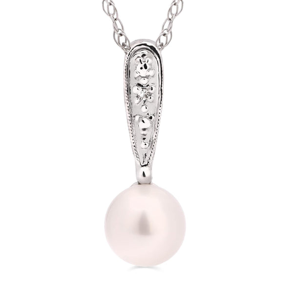 Pingente Pérola Baby e Diamante em Ouro Branco 18k
