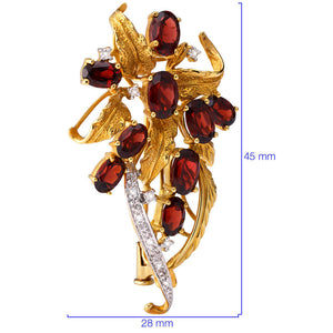 Broche Flor em Ouro Amarelo e Branco Com Granadas e Diamantes