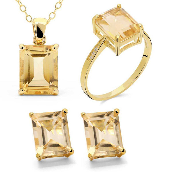 Conjunto em Prata 925 com Citrino Retangular