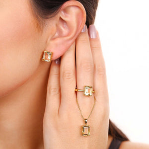 Conjunto em Prata 925 com Citrino Retangular