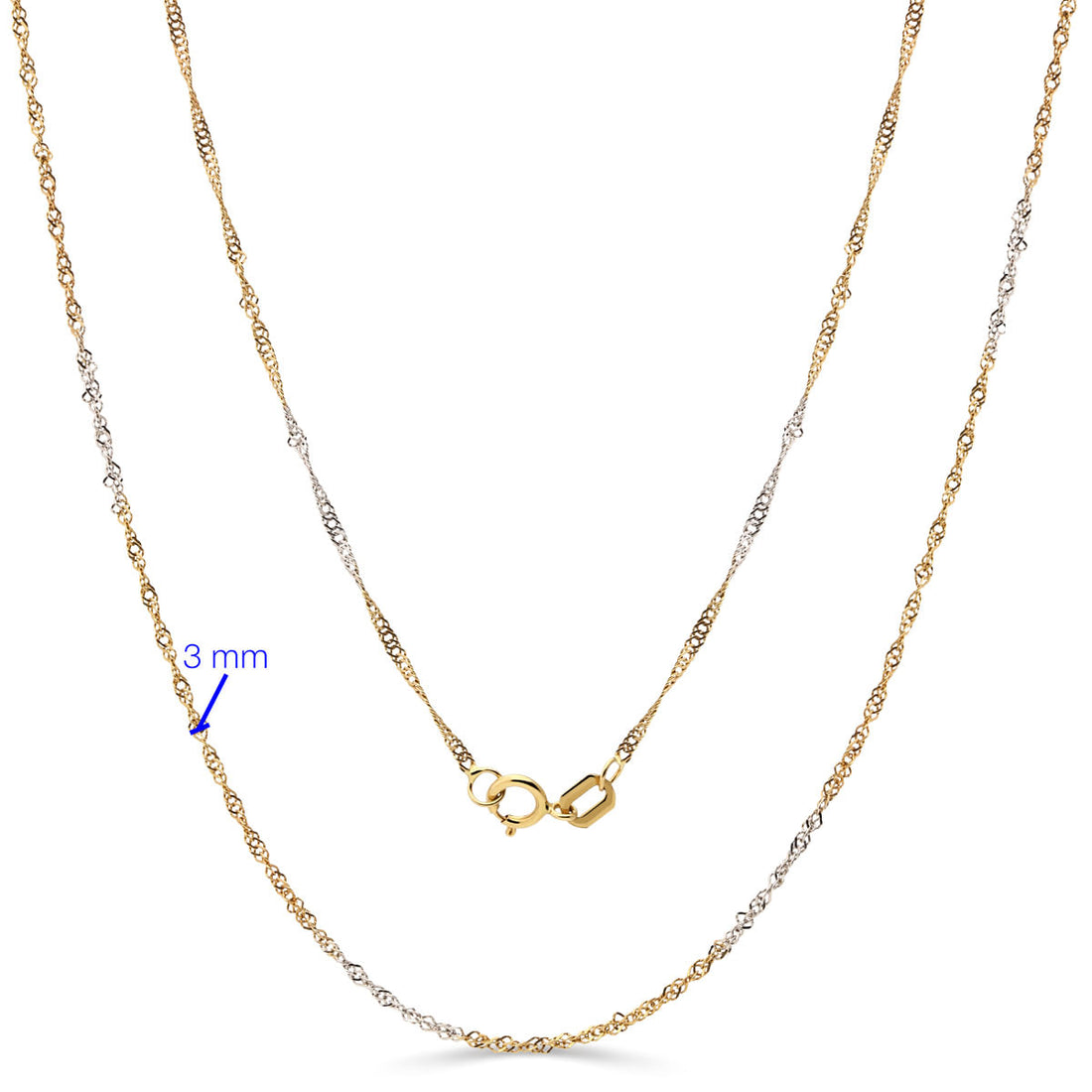 Corrente Malha Singapura 45 cm Ouro Amarelo e Ouro Branco 18k