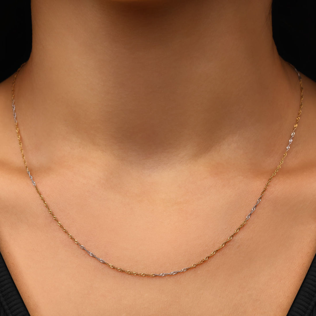 Corrente Malha Singapura 45 cm Ouro Amarelo e Ouro Branco 18k