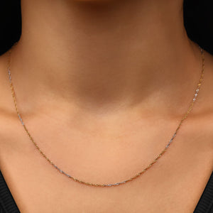 Corrente Malha Singapura 45 cm Ouro Amarelo e Ouro Branco 18k