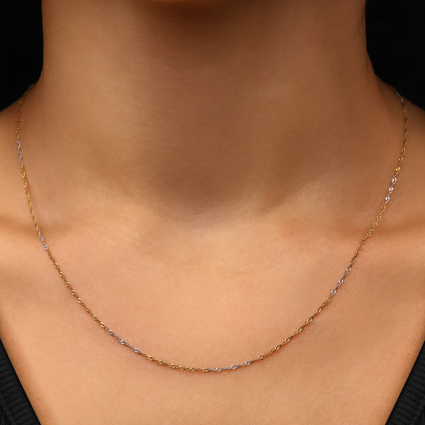 Corrente Malha Singapura 45 cm Ouro Amarelo e Ouro Branco 18k