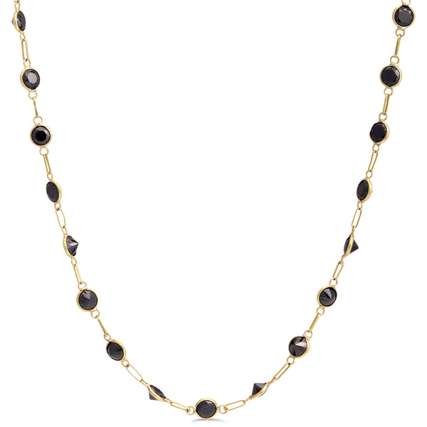 Colar de Ouro Amarelo com Pedras Sinteticas Negras - 41 cm