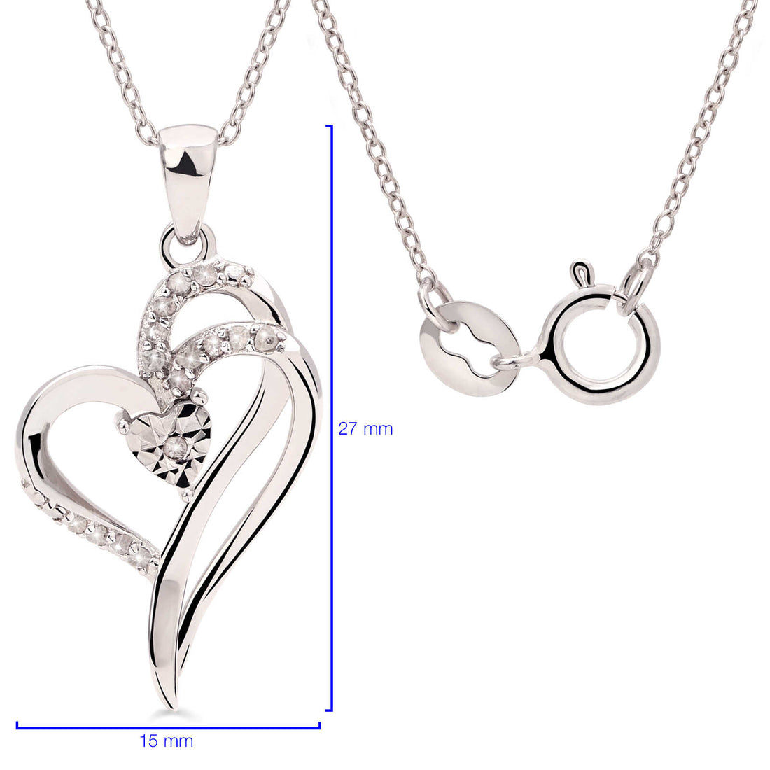 Pingente em Prata 925 Coração com Diamantes