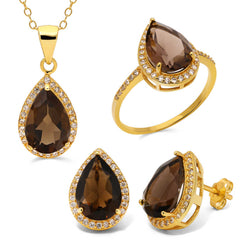 Conjunto em Prata 925 com Quartzos Fumê e Topázios Brancos