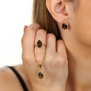 Conjunto em Prata 925 com Quartzos Fumê e Topázios Brancos
