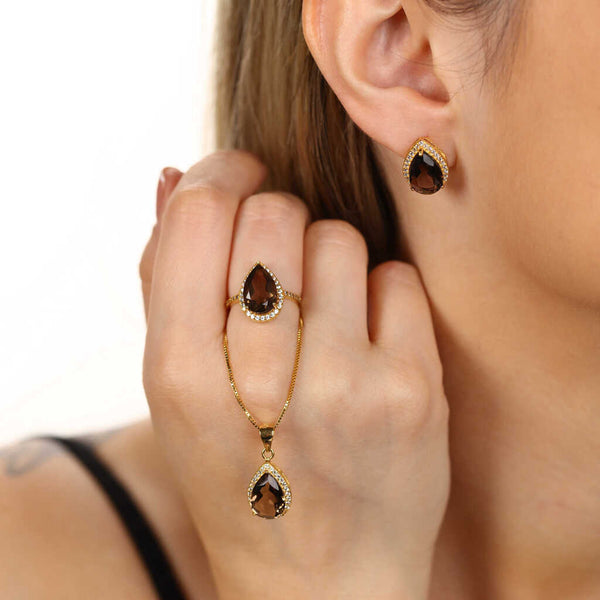Conjunto em Prata 925 com Quartzos Fumê e Topázios Brancos