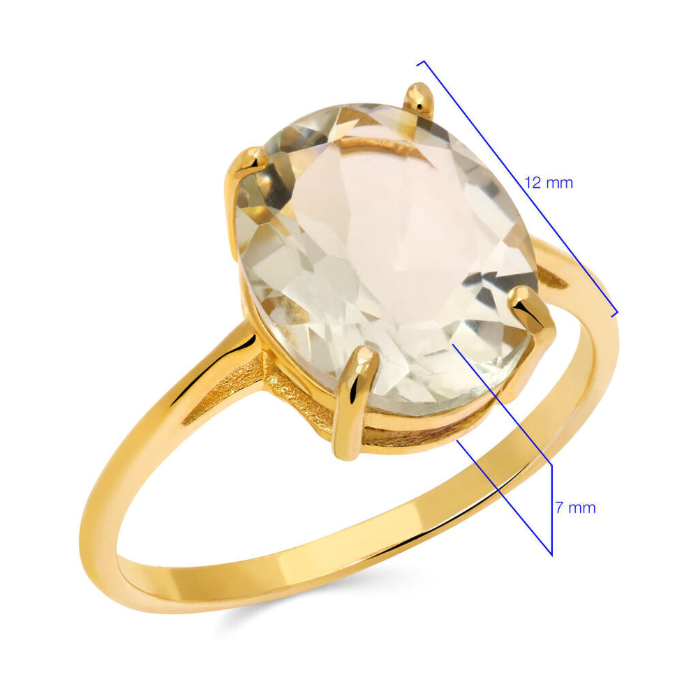 Anel em Prata 925 Oval com Ametista Verde Banho Ouro Amarelo