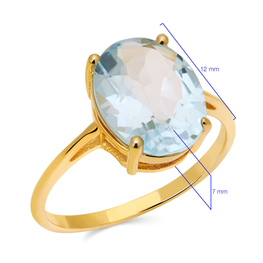 Anel em Prata 925 Oval com Topázio Azul Banho Ouro Amarelo