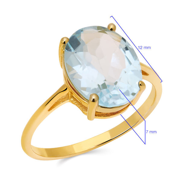 Anel em Prata 925 Oval com Topázio Azul Banho Ouro Amarelo