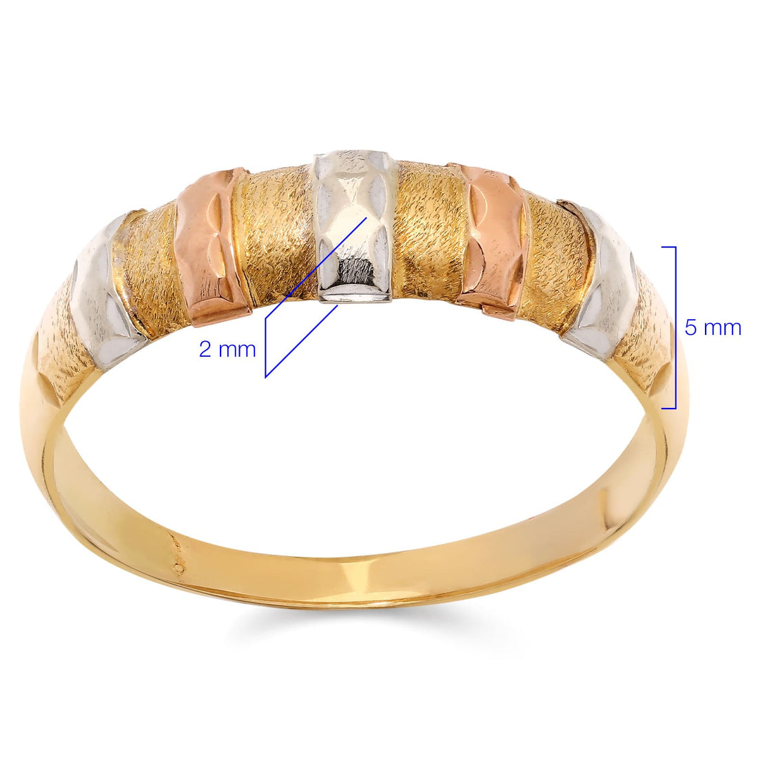 Anel em Ouro 18k Trabalhado com 3 Cores Efeito Diamantado