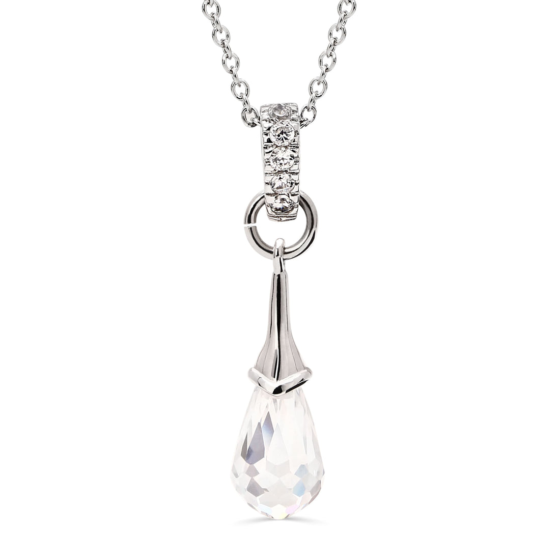 Pingente e Par de Brinco em Prata 925 Chandelier com Gota Briolet de Zirconias