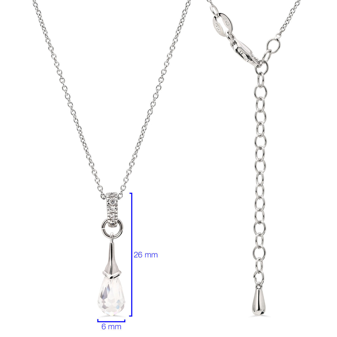 Pingente e Par de Brinco em Prata 925 Chandelier com Gota Briolet de Zirconias