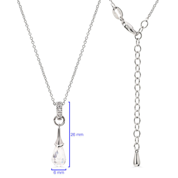 Pingente e Par de Brinco em Prata 925 Chandelier com Gota Briolet de Zirconias