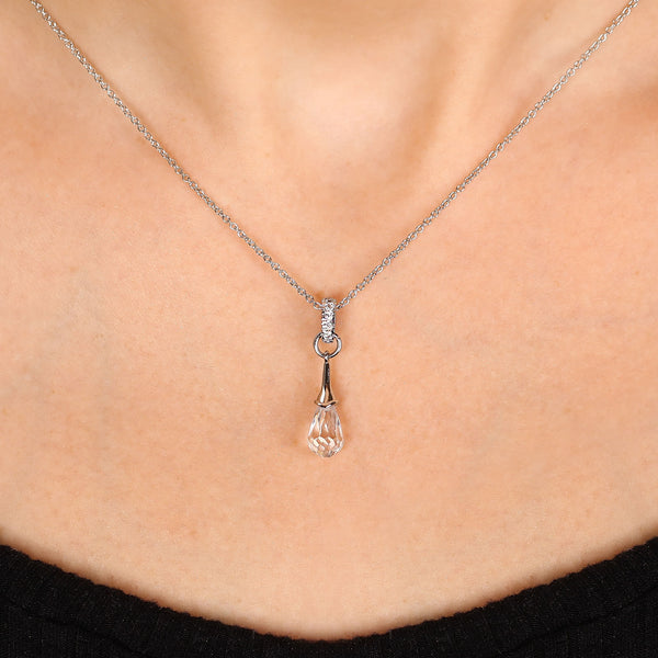 Pingente e Par de Brinco em Prata 925 Chandelier com Gota Briolet de Zirconias