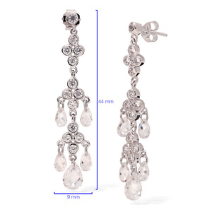 Pingente e Par de Brinco em Prata 925 Chandelier com Gota Briolet de Zirconias