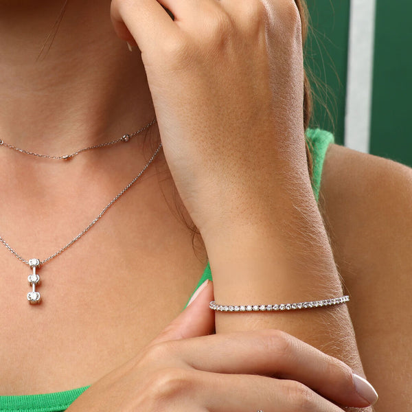 Pulseira em Ouro Branco 18k Riviera com 69 Diamantes - 17,5 cm