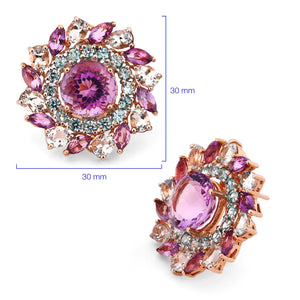 Par de Brinco em Prata Luxo Flor com Ametistas e Zirconias