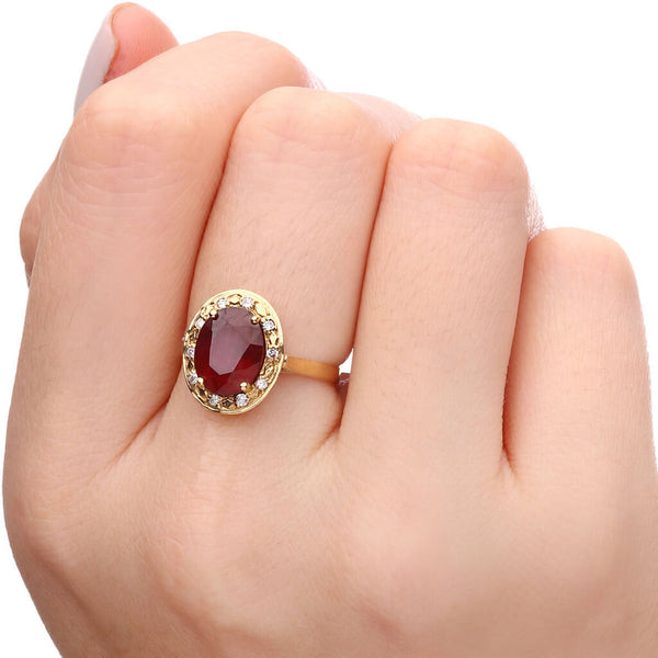 Anem em Ouro Amarelo de Rubi Com Diamantes