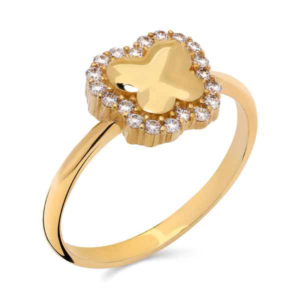 Anel em Ouro Amarelo 18k Borboleta com Zircônia