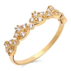 Anel Coroa com Zircônias em Ouro Amarelo 18k