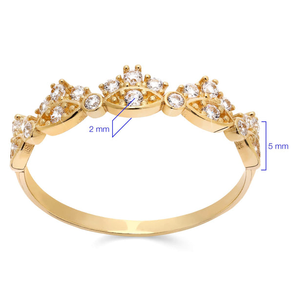 Anel Coroa com Zircônias em Ouro Amarelo 18k