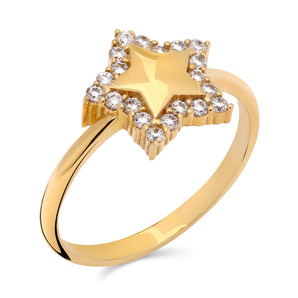 Anel em Ouro Amarelo 18k Estrela com Zircônias