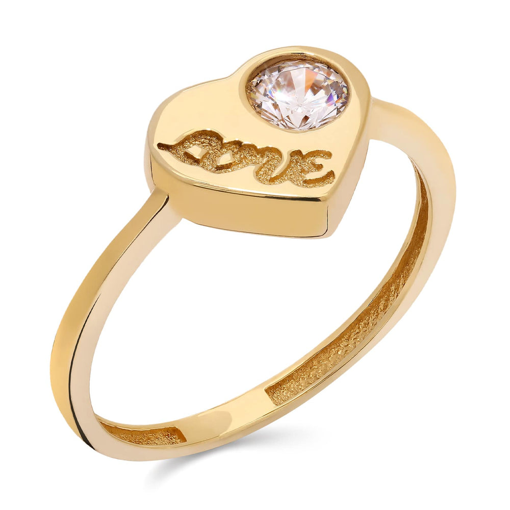 Anel em Ouro Amarelo 18k Coração Love com Zircônias