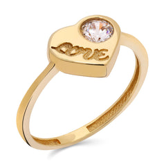 Anel em Ouro Amarelo 18k Coração Love com Zircônias