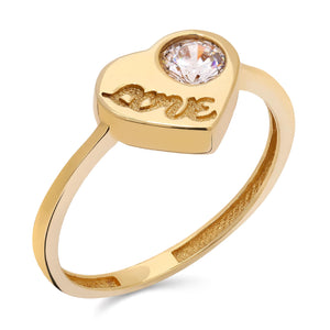 Anel em Ouro Amarelo 18k Coração Love com Zircônias