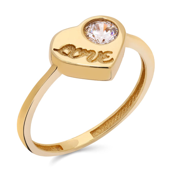 Anel em Ouro Amarelo 18k Coração Love com Zircônias
