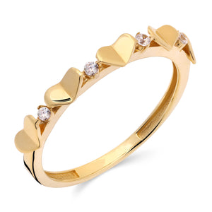 Anel Corações e Zircônias em Ouro Amarelo 18k