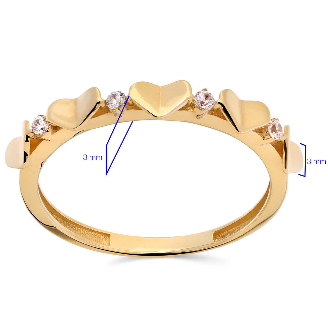 Anel Corações e Zircônias em Ouro Amarelo 18k