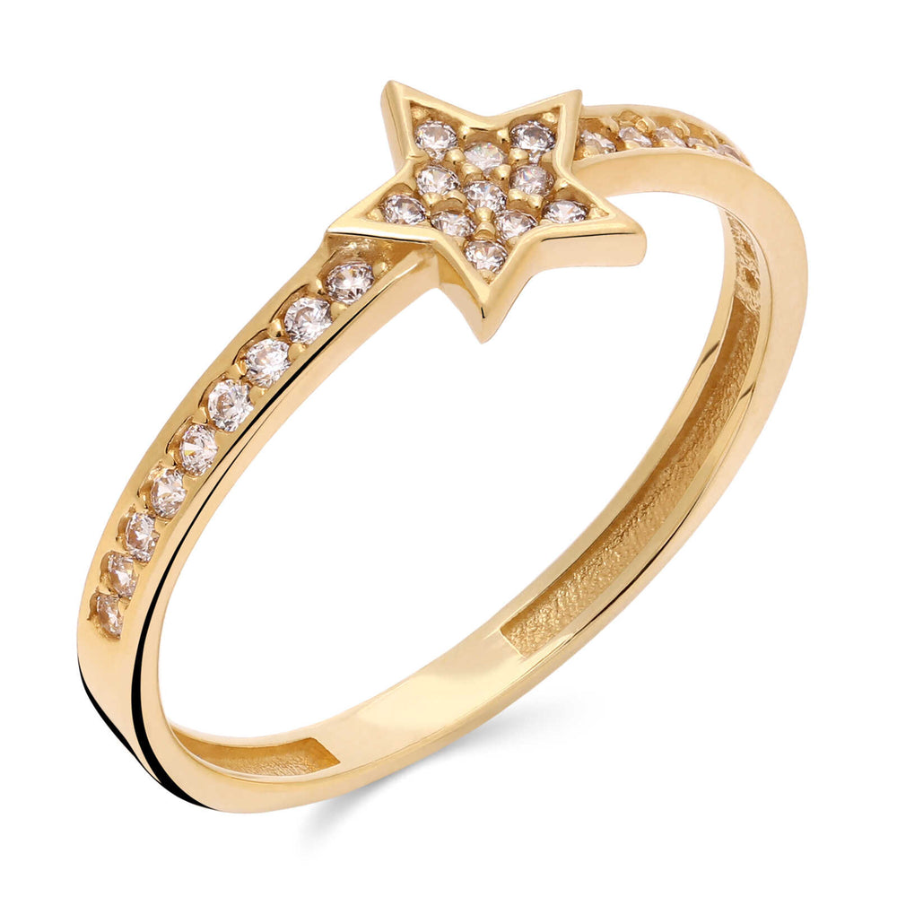 Anel em Ouro Amarelo 18k Estrela com Zircônias