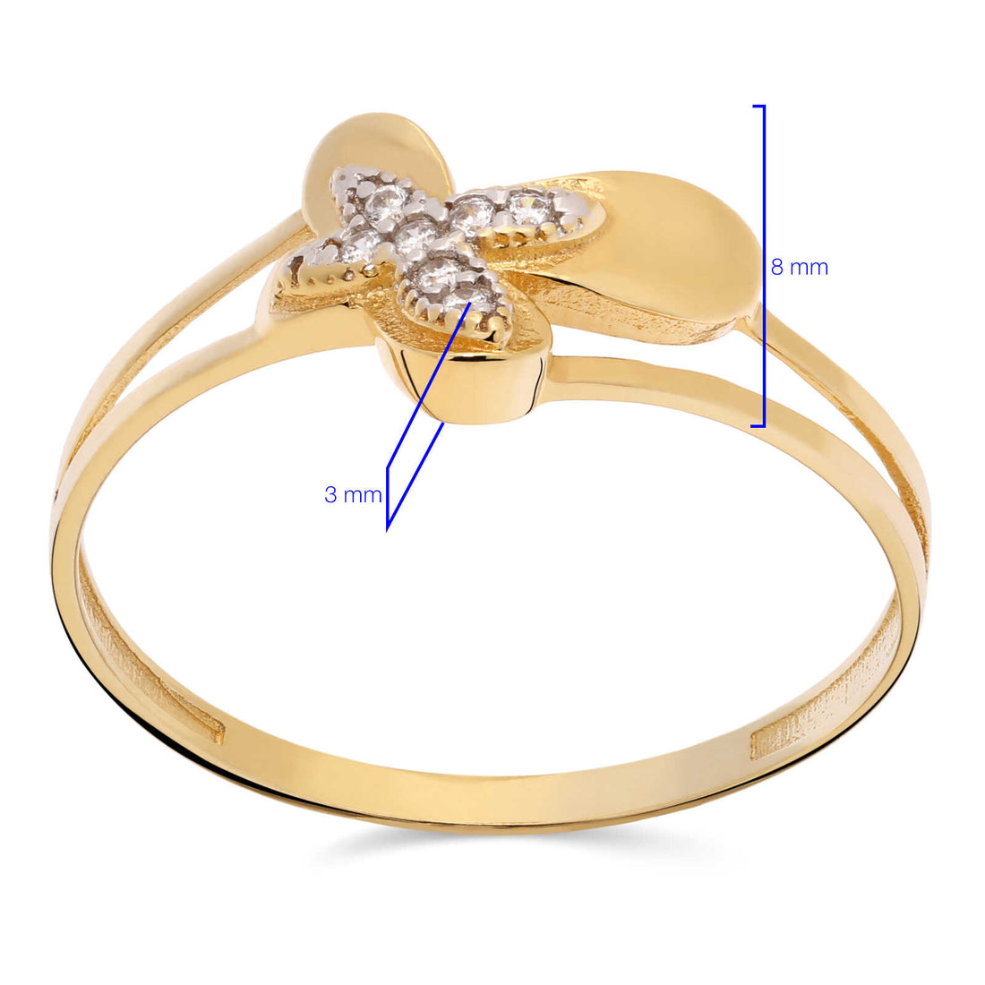 Anel em Ouro Amarelo 18k Borboletinha com Zircônias