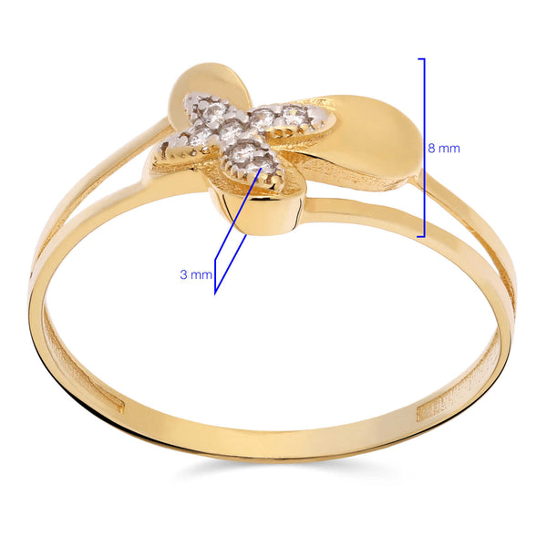 Anel em Ouro Amarelo 18k Borboletinha com Zircônias