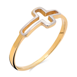 Anel em Ouro Amarelo 18k Cruz com Detalhes em Ouro Branco
