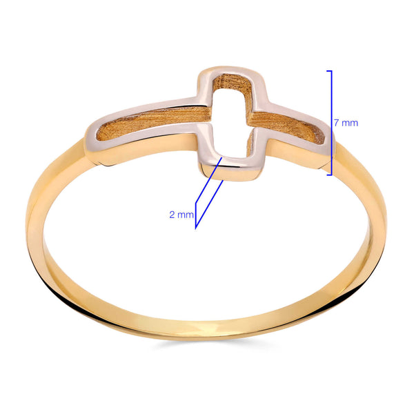 Anel em Ouro Amarelo 18k Cruz com Detalhes em Ouro Branco