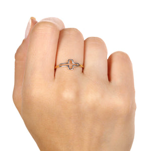 Anel em Ouro Amarelo 18k Cruz com Detalhes em Ouro Branco