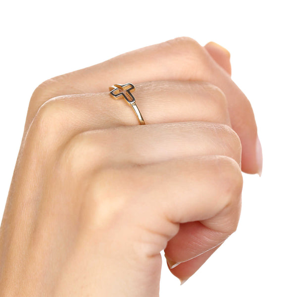 Anel em Ouro Amarelo 18k Cruz com Detalhes em Ouro Branco