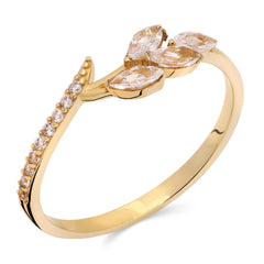 Anel de Ouro Folhas com Zirconias