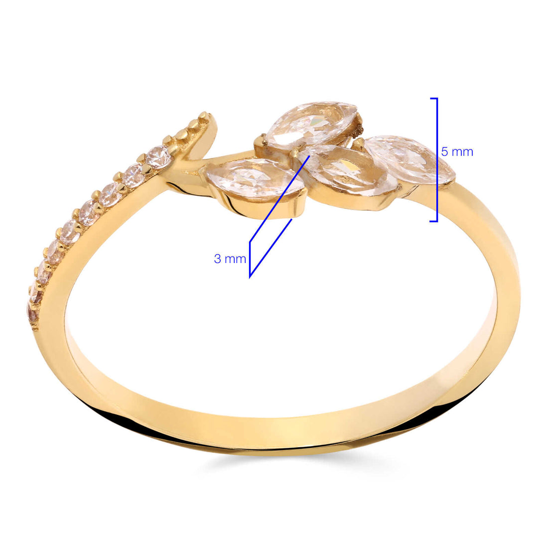 Anel de Ouro Folhas com Zirconias