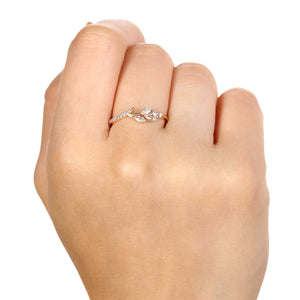 Anel de Ouro Folhas com Zirconias