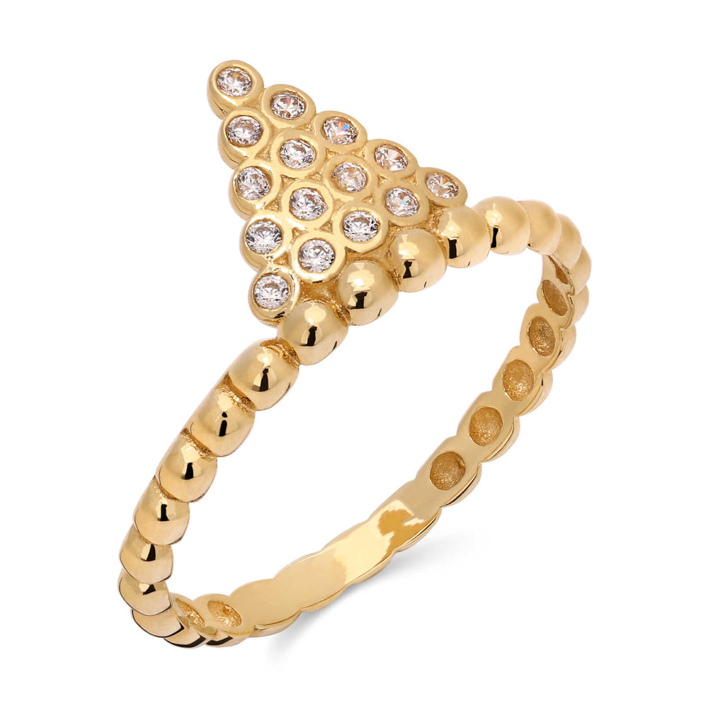 Anel em Ouro Amarelo Triângulo com Zircônias