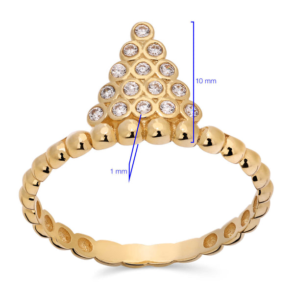 Anel em Ouro Amarelo Triângulo com Zircônias